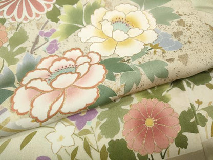 平和屋着物●訪問着　作家物　刺繍　草花文　暈し染め　金彩　正絹　逸品　CABI9807ut