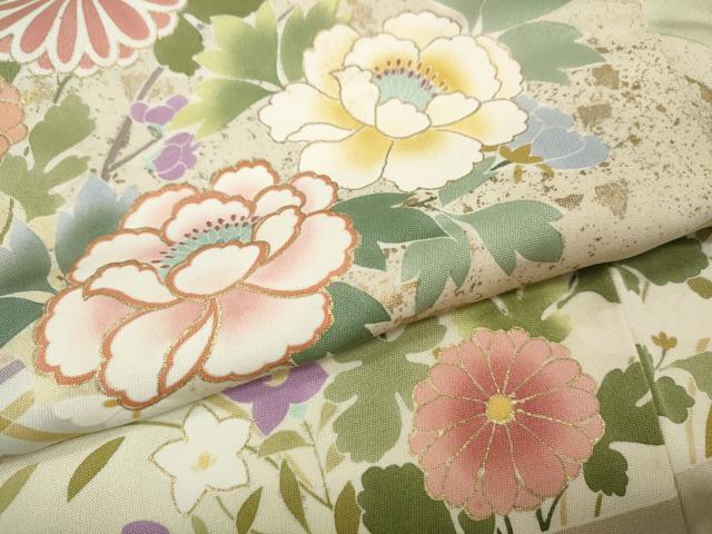 平和屋着物●訪問着　作家物　刺繍　草花文　暈し染め　金彩　正絹　逸品　CABI9807ut