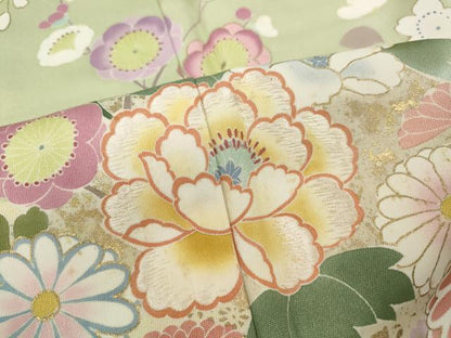 平和屋着物●訪問着　作家物　刺繍　草花文　暈し染め　金彩　正絹　逸品　CABI9807ut