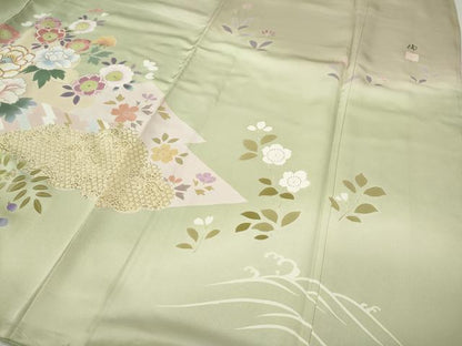 平和屋着物●訪問着　作家物　刺繍　草花文　暈し染め　金彩　正絹　逸品　CABI9807ut