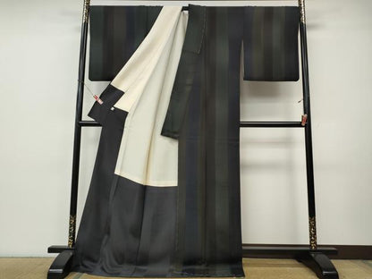 平和屋着物●京都の名門ブランド　銀花仙　小紋　間道　ロング丈　正絹　逸品　CABI9808ut