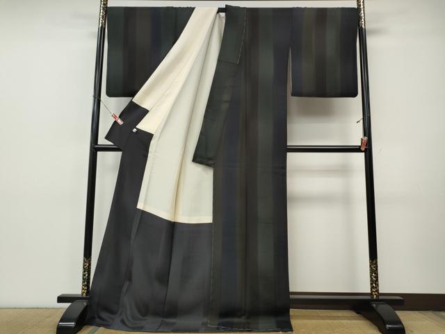 平和屋着物●京都の名門ブランド　銀花仙　小紋　間道　ロング丈　正絹　逸品　CABI9808ut