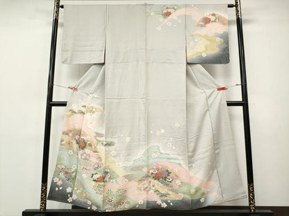 平和屋着物●訪問着　道長雪輪草花文　暈し染め　金彩　正絹　逸品　CABI9814ut