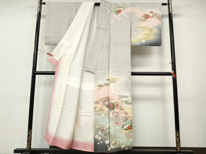 平和屋着物●訪問着　道長雪輪草花文　暈し染め　金彩　正絹　逸品　CABI9814ut