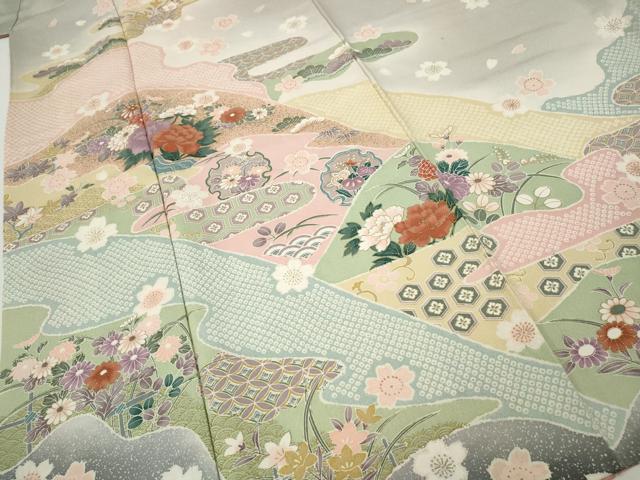 平和屋着物●訪問着　道長雪輪草花文　暈し染め　金彩　正絹　逸品　CABI9814ut