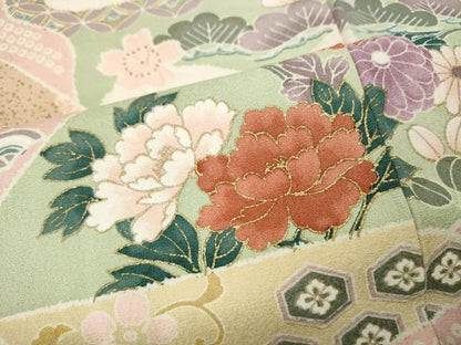 平和屋着物●訪問着　道長雪輪草花文　暈し染め　金彩　正絹　逸品　CABI9814ut