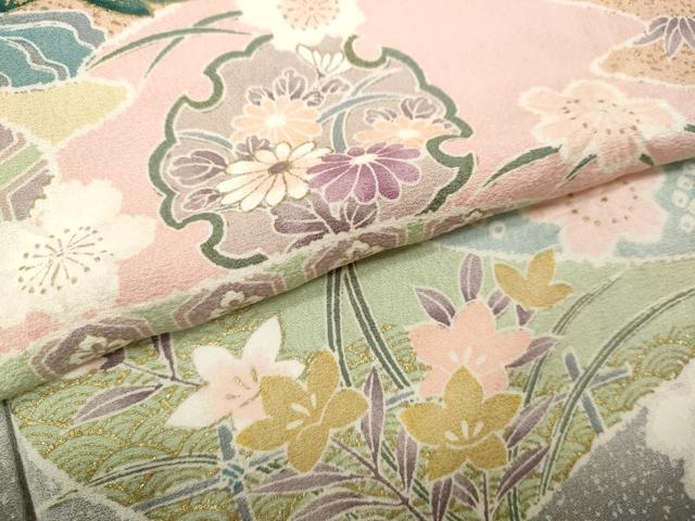 平和屋着物●訪問着　道長雪輪草花文　暈し染め　金彩　正絹　逸品　CABI9814ut