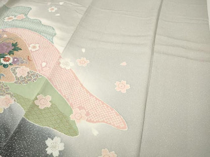 平和屋着物●訪問着　道長雪輪草花文　暈し染め　金彩　正絹　逸品　CABI9814ut
