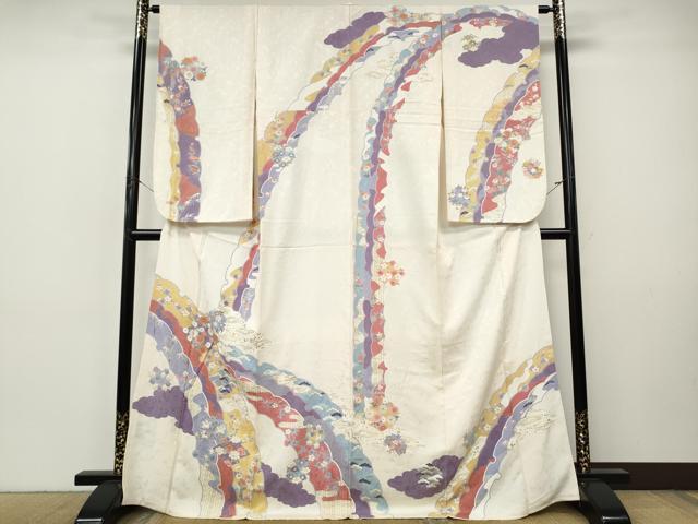 平和屋着物●小振袖　雪芝草花文　金彩　正絹　逸品　CABI9815ut