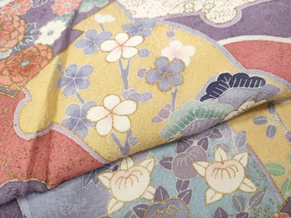 平和屋着物●小振袖　雪芝草花文　金彩　正絹　逸品　CABI9815ut