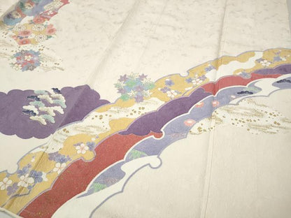 平和屋着物●小振袖　雪芝草花文　金彩　正絹　逸品　CABI9815ut