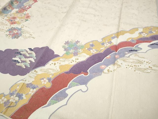 平和屋着物●小振袖　雪芝草花文　金彩　正絹　逸品　CABI9815ut