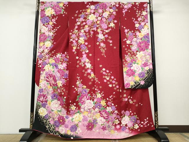 平和屋着物●豪華振袖　刺繍　舞花鞠文　暈し染め　銀通し地　正絹　逸品　CABI9816ut