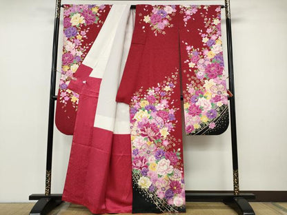 平和屋着物●豪華振袖　刺繍　舞花鞠文　暈し染め　銀通し地　正絹　逸品　CABI9816ut