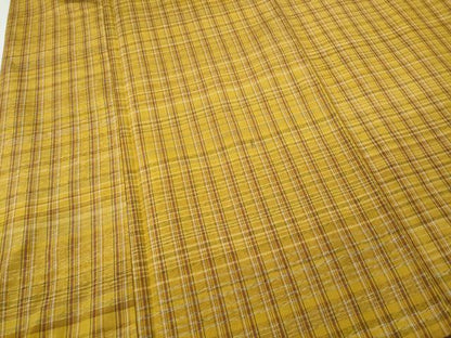 平和屋着物●黄八丈　紬　平織　格子柄　正絹　逸品　CABI9817ut