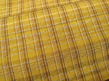平和屋着物●黄八丈　紬　平織　格子柄　正絹　逸品　CABI9817ut