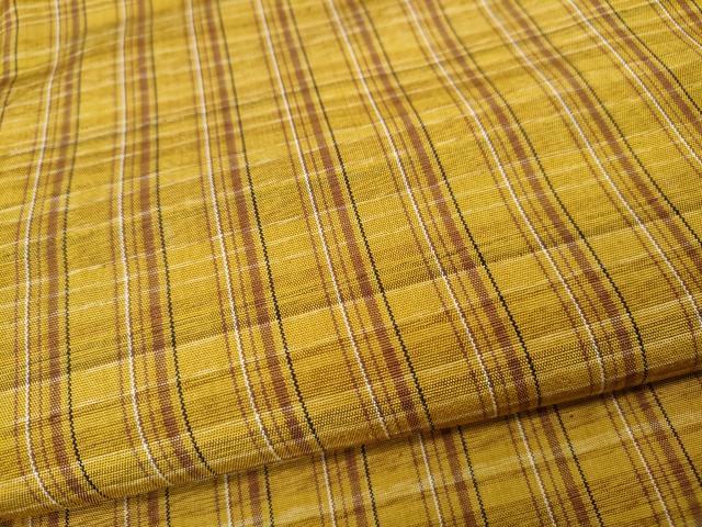 平和屋着物●黄八丈　紬　平織　格子柄　正絹　逸品　CABI9817ut