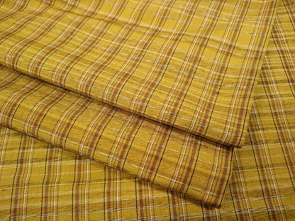 平和屋着物●黄八丈　紬　平織　格子柄　正絹　逸品　CABI9817ut