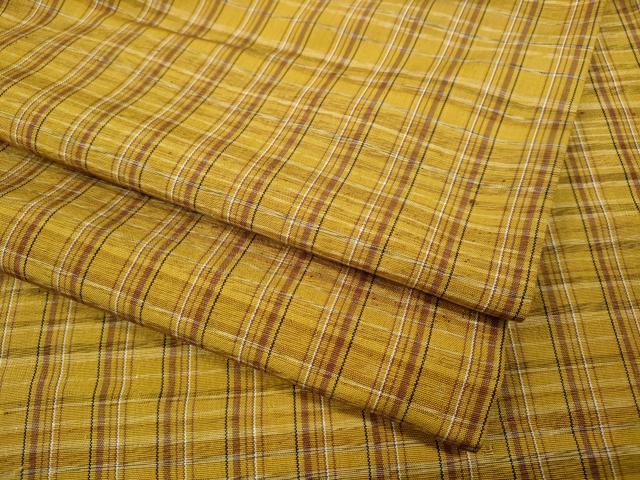 平和屋着物●黄八丈　紬　平織　格子柄　正絹　逸品　CABI9817ut