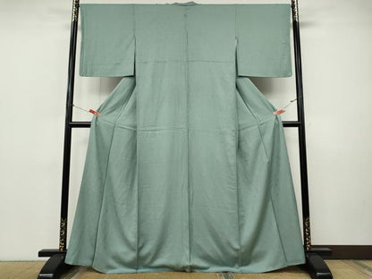 平和屋着物●上質な色無地　舞花地紋　錆青磁色　正絹　逸品　CABI9822ut