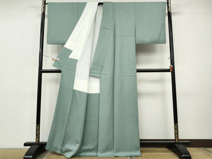 平和屋着物●上質な色無地　舞花地紋　錆青磁色　正絹　逸品　CABI9822ut