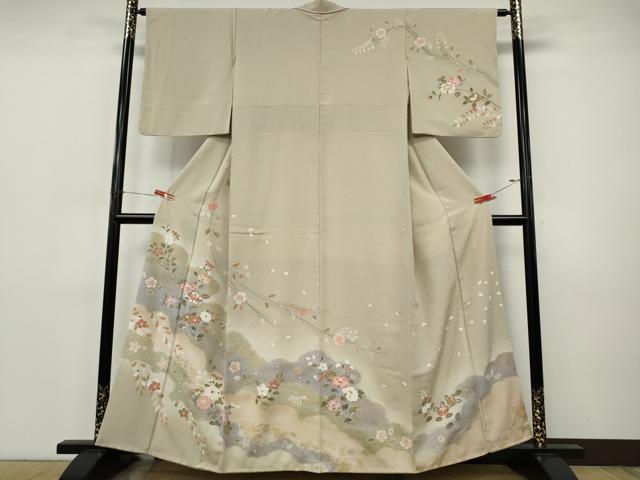 平和屋着物●訪問着　雲重ね枝花文　金彩　正絹　逸品　CABI9823ut