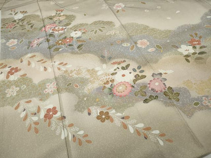 平和屋着物●訪問着　雲重ね枝花文　金彩　正絹　逸品　CABI9823ut