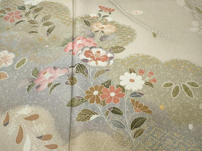 平和屋着物●訪問着　雲重ね枝花文　金彩　正絹　逸品　CABI9823ut