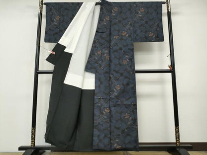 平和屋着物●本場大島紬　9マルキ　雪輪枝花文　正絹　逸品　CABI9828ut