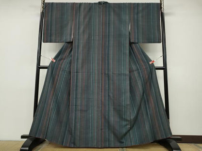 平和屋着物▼上質な紬　縞　正絹　逸品　CABI9832ut