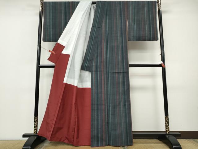 平和屋着物▼上質な紬　縞　正絹　逸品　CABI9832ut