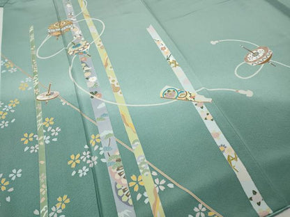 平和屋着物●訪問着　駒刺繍　独楽　羽子板　暈し染め　金彩　正絹　逸品　CABI9833ut