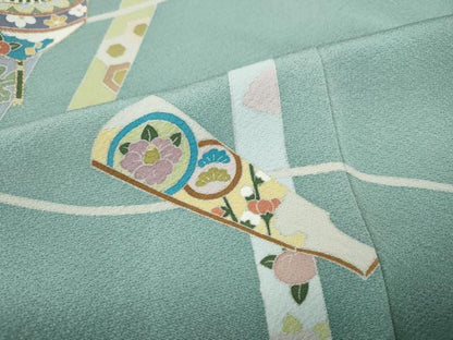 平和屋着物●訪問着　駒刺繍　独楽　羽子板　暈し染め　金彩　正絹　逸品　CABI9833ut