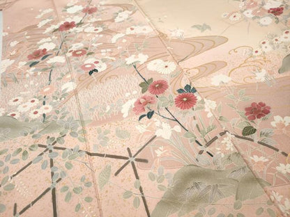 平和屋着物●訪問着　流水草花文　暈し染め　金彩　正絹　逸品　CABI9834ut