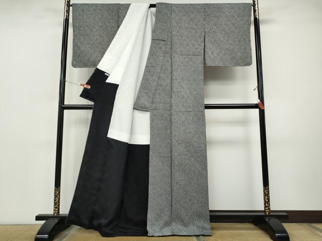 平和屋着物●大変加工の良い総絞り小紋　黒地　正絹　逸品　未使用　CABI9843ut