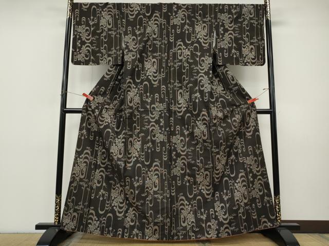 平和屋着物●本場大島紬　9マルキ　流水草花文　正絹　逸品　CABI9845ut