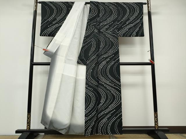 平和屋着物●上質な小紋　総絞り　流水文　黒地　正絹　逸品　CABI9846ut