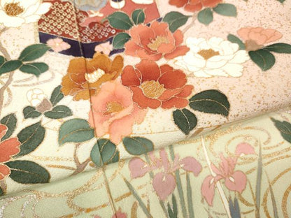 平和屋着物●訪問着　貝桶鴛鴦花文　暈し染め　金彩　正絹　逸品　CABI9854ut