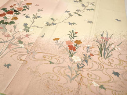 平和屋着物●訪問着　貝桶鴛鴦花文　暈し染め　金彩　正絹　逸品　CABI9854ut