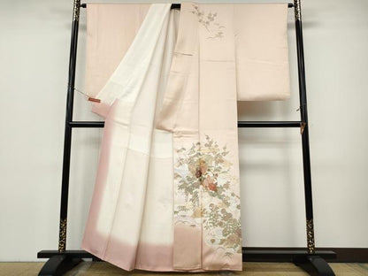 平和屋着物●中国三大刺繍　スワトウ刺繍　訪問着　エ霞草花文　暈し染め　金彩　正絹　逸品　CABI9855ut
