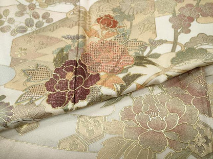 平和屋着物●中国三大刺繍　スワトウ刺繍　訪問着　エ霞草花文　暈し染め　金彩　正絹　逸品　CABI9855ut