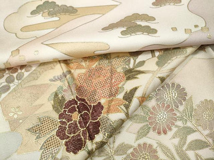 平和屋着物●中国三大刺繍　スワトウ刺繍　訪問着　エ霞草花文　暈し染め　金彩　正絹　逸品　CABI9855ut