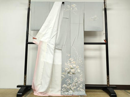 平和屋着物●訪問着　草花文　暈し染め　金彩　ロング丈　正絹　逸品　CABI9856ut