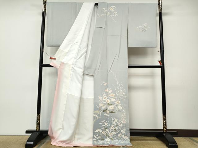 平和屋着物●訪問着　草花文　暈し染め　金彩　ロング丈　正絹　逸品　CABI9856ut