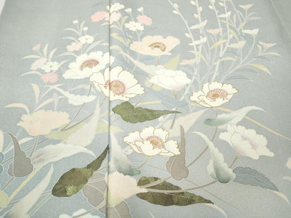 平和屋着物●訪問着　草花文　暈し染め　金彩　ロング丈　正絹　逸品　CABI9856ut