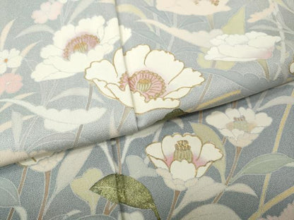 平和屋着物●訪問着　草花文　暈し染め　金彩　ロング丈　正絹　逸品　CABI9856ut