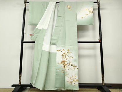 平和屋着物●金彩友禅作家　木村桂友　訪問着　遠山風景草花文　暈し染め　金彩　正絹　逸品　未使用　CABI9857ut