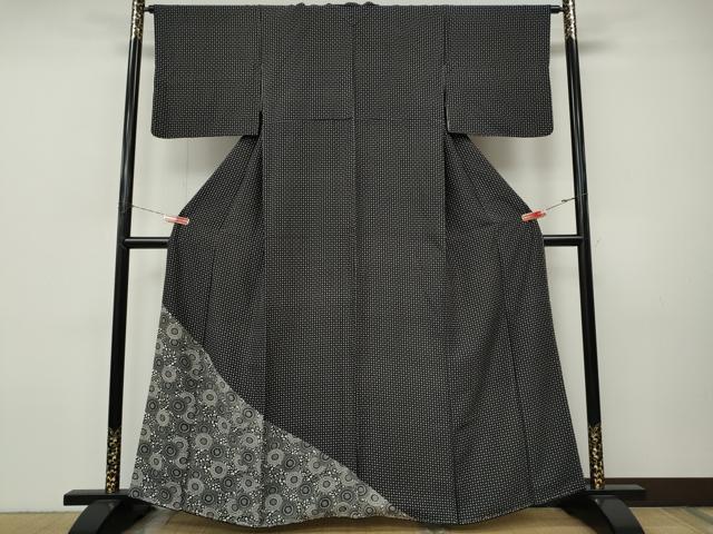 平和屋着物●色留訪問着　型染め　舞菊文　黒地　正絹　逸品　CABI9860ut