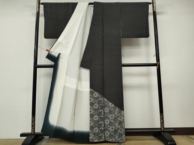平和屋着物●色留訪問着　型染め　舞菊文　黒地　正絹　逸品　CABI9860ut