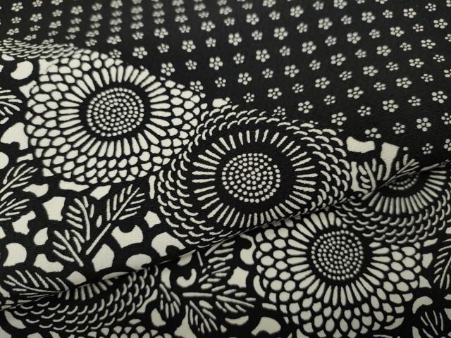 平和屋着物●色留訪問着　型染め　舞菊文　黒地　正絹　逸品　CABI9860ut